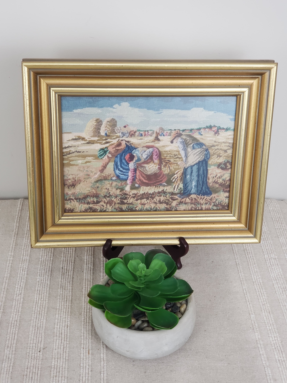 Vintage Jean-François Millet The Gleaners Framed Needlepoint Tapestry Art